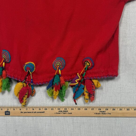 Vintage Michael Simons Embellished Beaded Sweater Red Tassel Knit Size Chest 39" - Picture 13 of 16